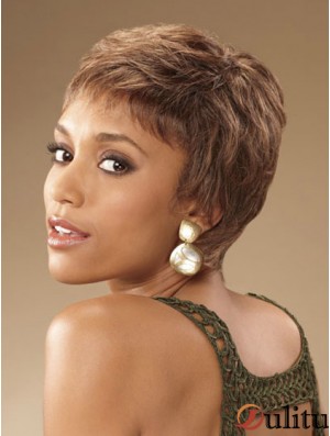 Cropped Brown Curly Boycuts Perruques Afro-Américaines Adaptées