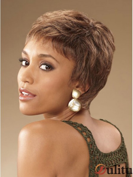 Cropped Brown Curly Boycuts Perruques Afro-Américaines Adaptées
