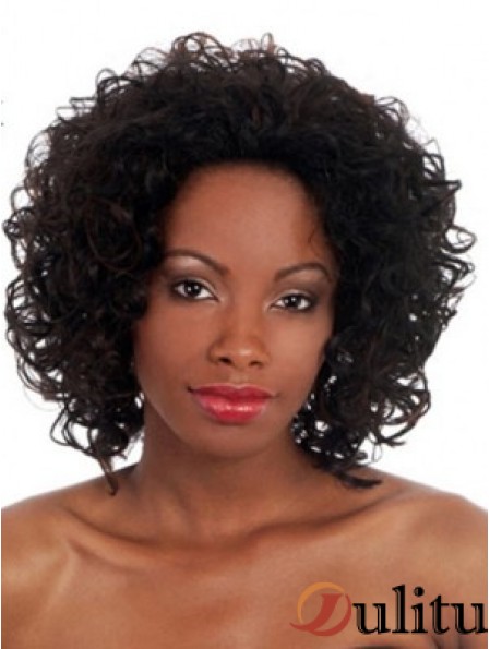 Perruques Afro Kinky synthétiques capless de longueur de menton noir 14 pouces