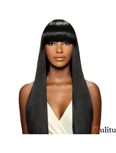 Brésilienne Yaki capless longue avec perruque frange pour femme noire UK