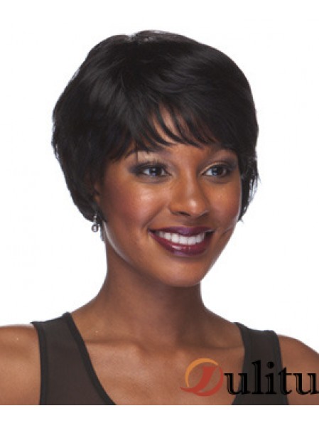 Perruque afro-américaine courte noire droite avec frange