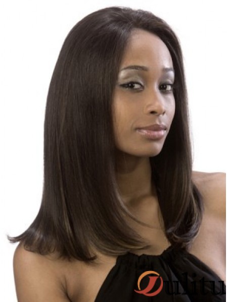 Yaki sans frange Lace Front en ligne 16 pouces brun perruques longues