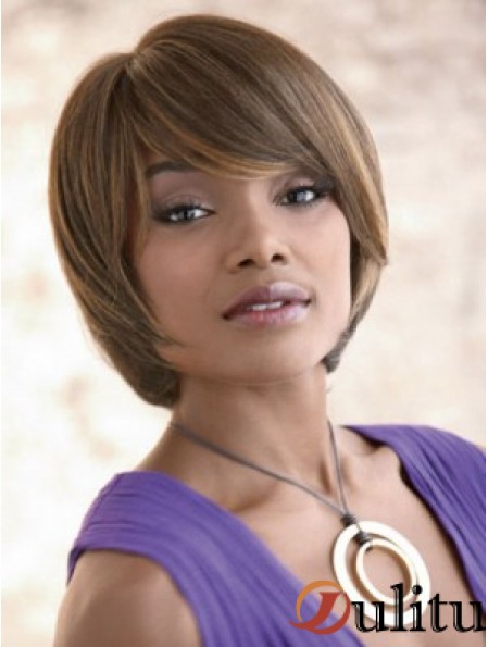 Capless blonde synthétique de longueur de menton avec des lisseurs de cheveux de frange pour les cheveux africains