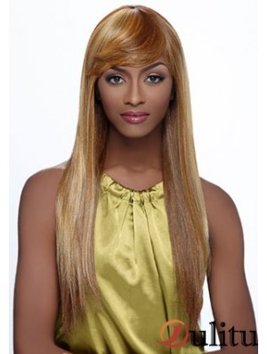 Longue blonde droite avec frange perruques afro-américaines à la mode