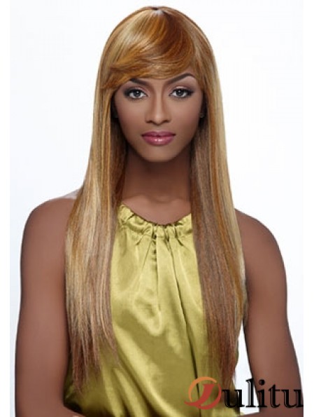 Longue blonde droite avec frange perruques afro-américaines à la mode