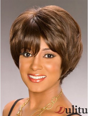 Bobs capless court ondulé brun synthétique perruques afro-américaines UK