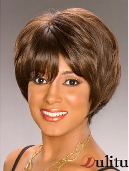 Bobs capless court ondulé brun synthétique perruques afro-américaines UK