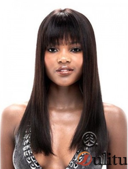 Droite avec frange Lace Front Hairstyles 20 pouces noir perruques longues
