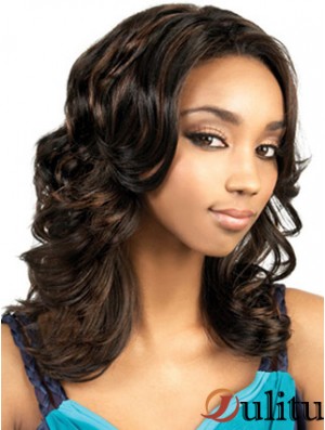 Long Brown Wavy Without Bangs Superbes perruques afro-américaines