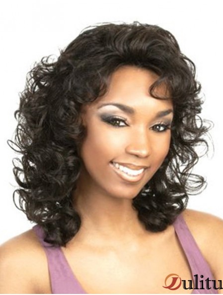 Curly Black Fashion épaule longueur perruques classiques