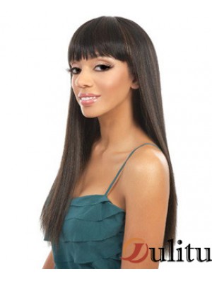 Long Yaki brun avec frange perruques afro-américaines durables