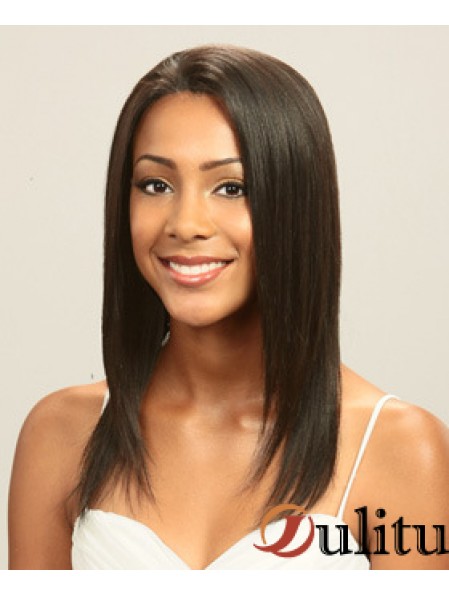 Sans Frange Parfait Droite Brun Long Cheveux Humains Avant de Lacet Perruques