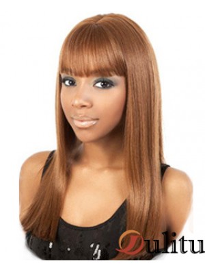 Long Yaki brun avec frange perruques afro-américaines à la mode