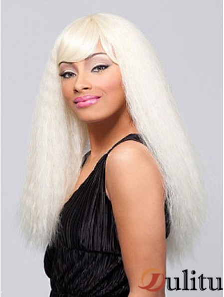 Blonde longue et droite avec frange perruques afro-américaines