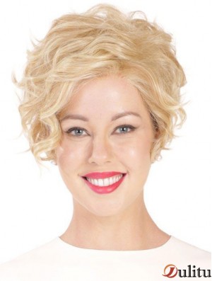 Perruques bouclées blondes monofilament bouclées de flexibilité synthétique