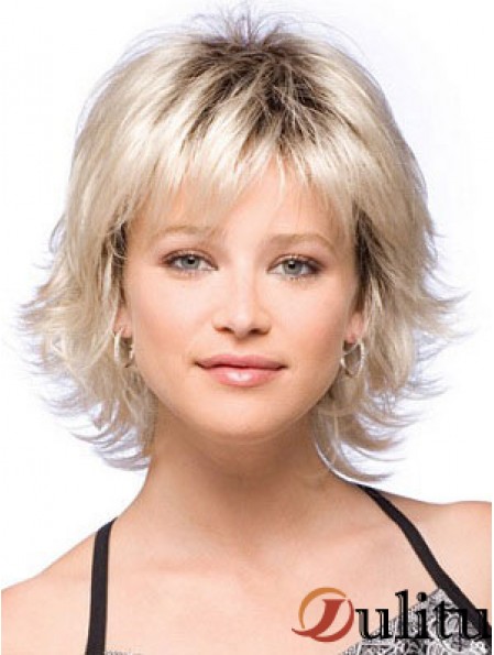 Perruques de cheveux synthétiques Longueur de menton avec une couleur blonde frange avec capless
