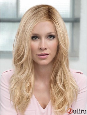Perruque de cheveux synthétiques ondulée blonde en couches de 18 pouces de long