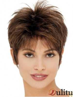 Perruques synthétiques bon marché au Royaume-Uni avec longueur coupée capless couleur marron Boycuts