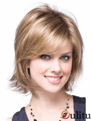Synthétique avec longueur de menton sans capuchon Couleur blonde Coupe en couches