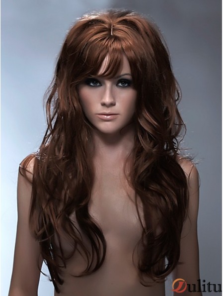 Longs cheveux synthétiques avec frange capless style ondulé couleur Auburb