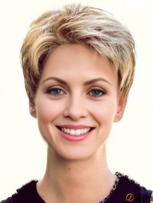 Boycuts courts coupés Flexibilité Blonde 100% perruques nouées à la main
