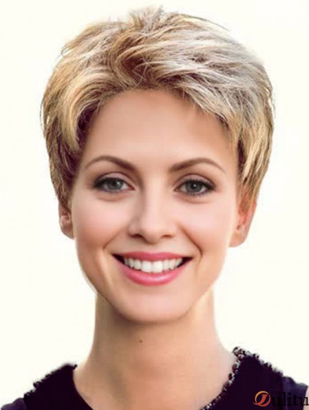 Boycuts courts coupés Flexibilité Blonde 100% perruques nouées à la main