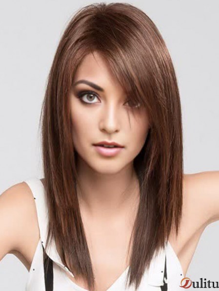 Brown 16  inchavec Bangs longues perruques monofilament à la mode