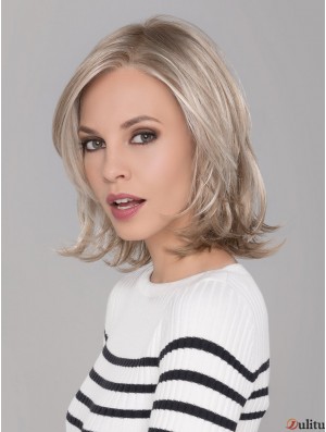 Monofilament Blonde Longueur de menton 12 pouces avec des perruques synthétiques Bangs