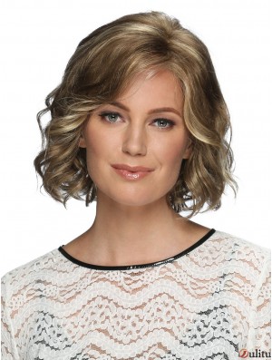 Front de dentelle 12 pouces Blonde ondulée avec perruques Bangs