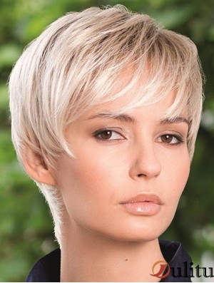 Perruque de cheveux synthétiques Boycuts Style droit Couleur blonde Longueur courte