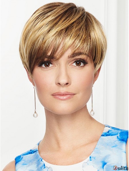 Perruques de base droites blondes en couches de 4 pouces