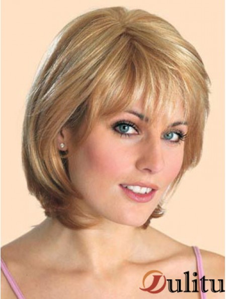 Perruques synthétiques avant de lacet pas chères Style droit Longueur de menton de couleur blonde