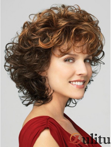Perruque classique pour femme avec frange longueur de menton de style bouclé avant de dentelle
