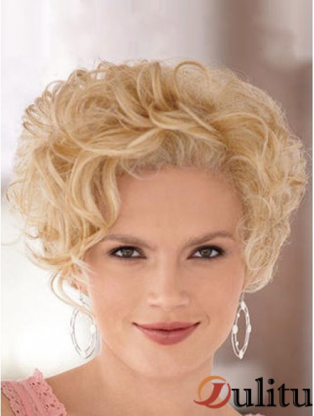 Haute qualité blonde courte bouclée classique avant de lacet perruques