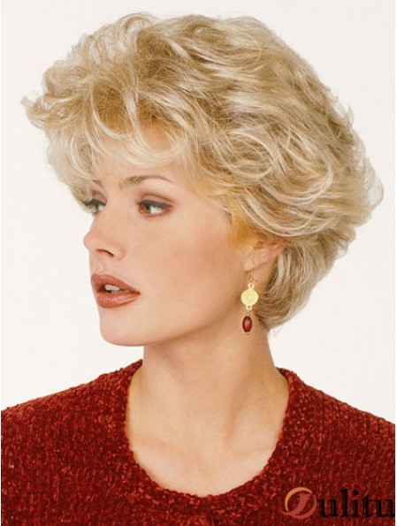 Perruques synthétiques de coupe classique de longueur courte de couleur blonde pour les vieilles femmes