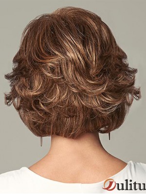 Flexibilité Auburn Chin Longueur Layered Wavy Glueless Lace Front Perruques
