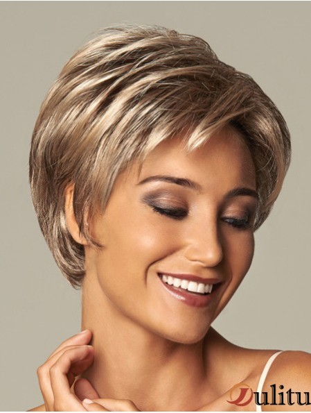 Perruques synthétiques à la mode blonde ondulée en couches de 8 pouces