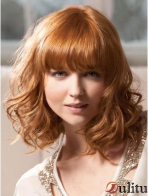 Longueur d'épaule avec frange Perruques synthétiques élégantes blondes ondulées