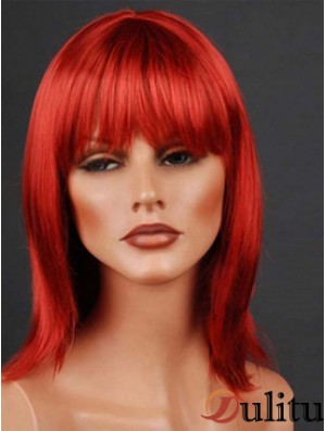 Synthétique Lacefront Perruque Monofilament Style Droit Couleur Rouge Avec Frange