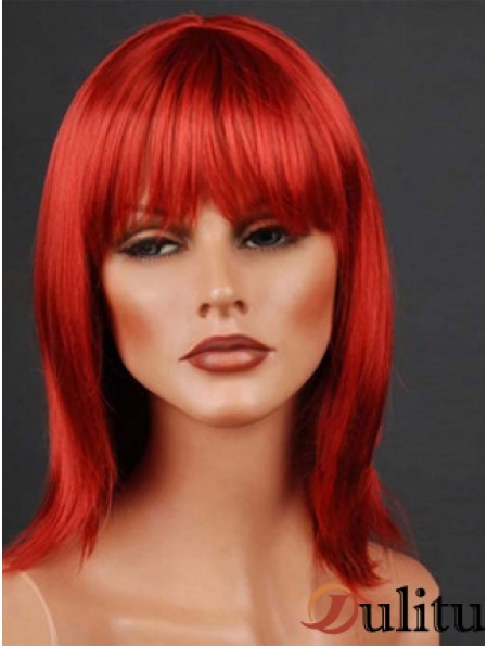 Synthétique Lacefront Perruque Monofilament Style Droit Couleur Rouge Avec Frange