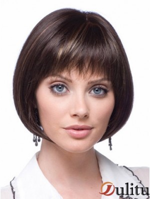 Perruques en dentelle synthétique bon marché Longueur de menton Bobs couper la couleur brune