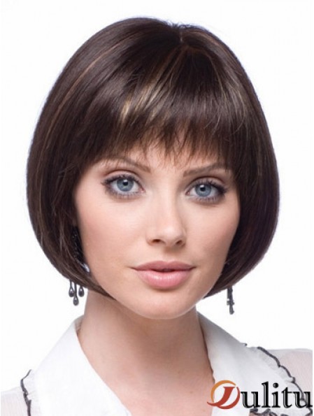Perruques en dentelle synthétique bon marché Longueur de menton Bobs couper la couleur brune