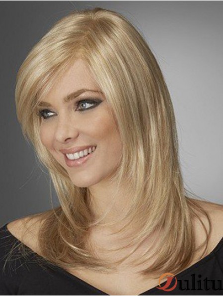 Le meilleur Perruques synthétiques confortables avec frange Monofilament Couleur blonde Style ondulé