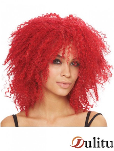 Kinky avec frange longueur d'épaule rouge Style Lace Front Wigs