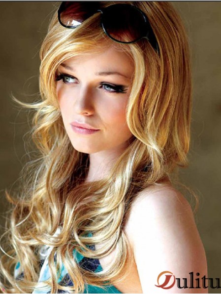 22 pouces ondulé avec frange monofilament blonde perruques longues appropriées