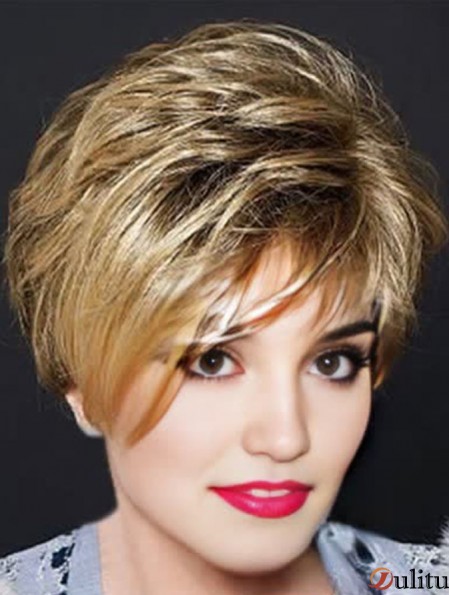 Perruque blonde sans couches superposée ondulée