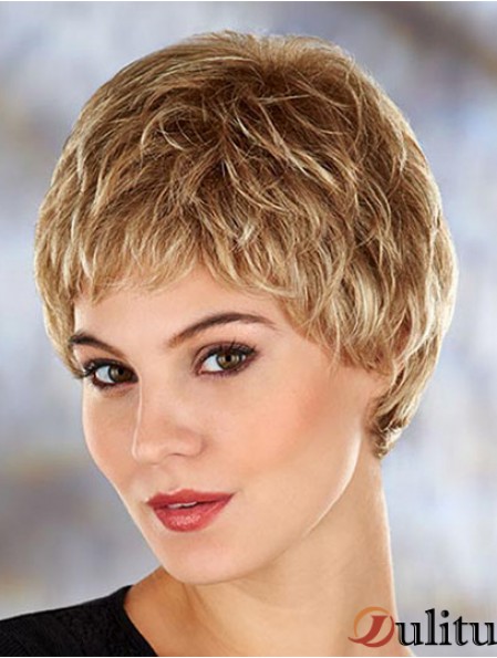 Perruques courtes ondulées blondes modernes de 4 pouces