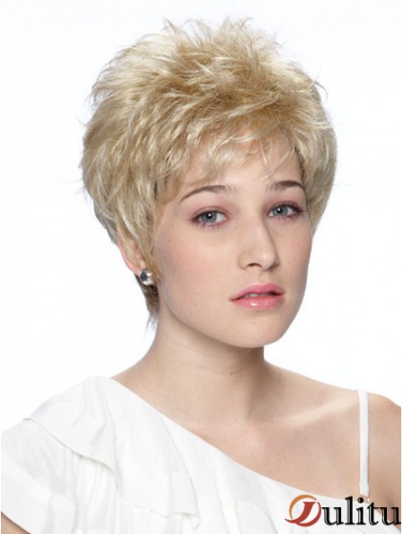 Boycuts recadrée perruques synthétiques à la mode blonde ondulée
