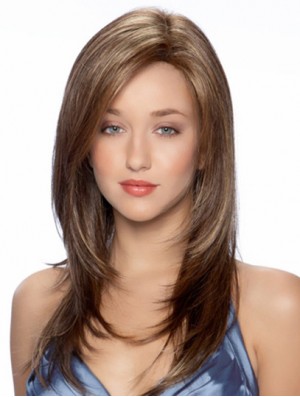 Synthétique plein de cheveux longs perruques style ondulé monofilament couleur brune
