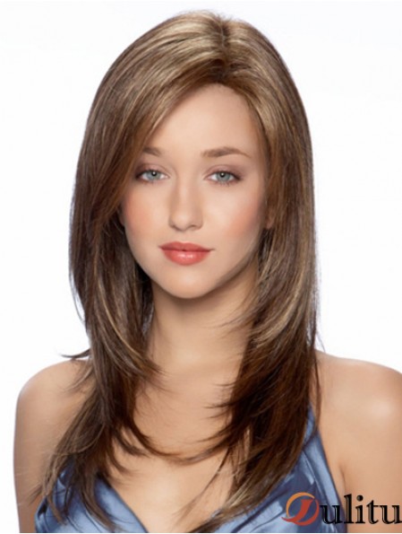 Synthétique plein de cheveux longs perruques style ondulé monofilament couleur brune